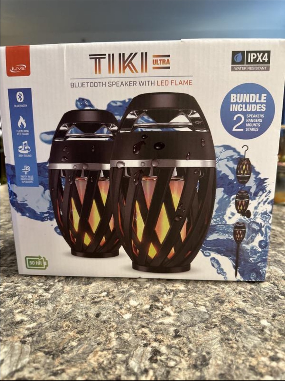 iLive TIKI Ultra IPX4 Water-Resistant LED Flame Bluetooth Speaker Party Pack